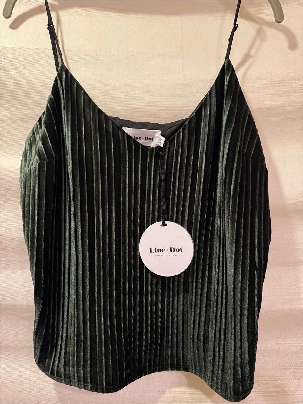 Line & Dot Dark Green Pleated Velvet Camisole   Size M New With Tags
